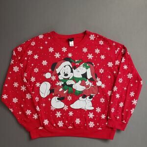 DISNEY Mickey Mouse Holiday Sweatshirt XXL Red‎ Pullover Minnie & Mickey Plus